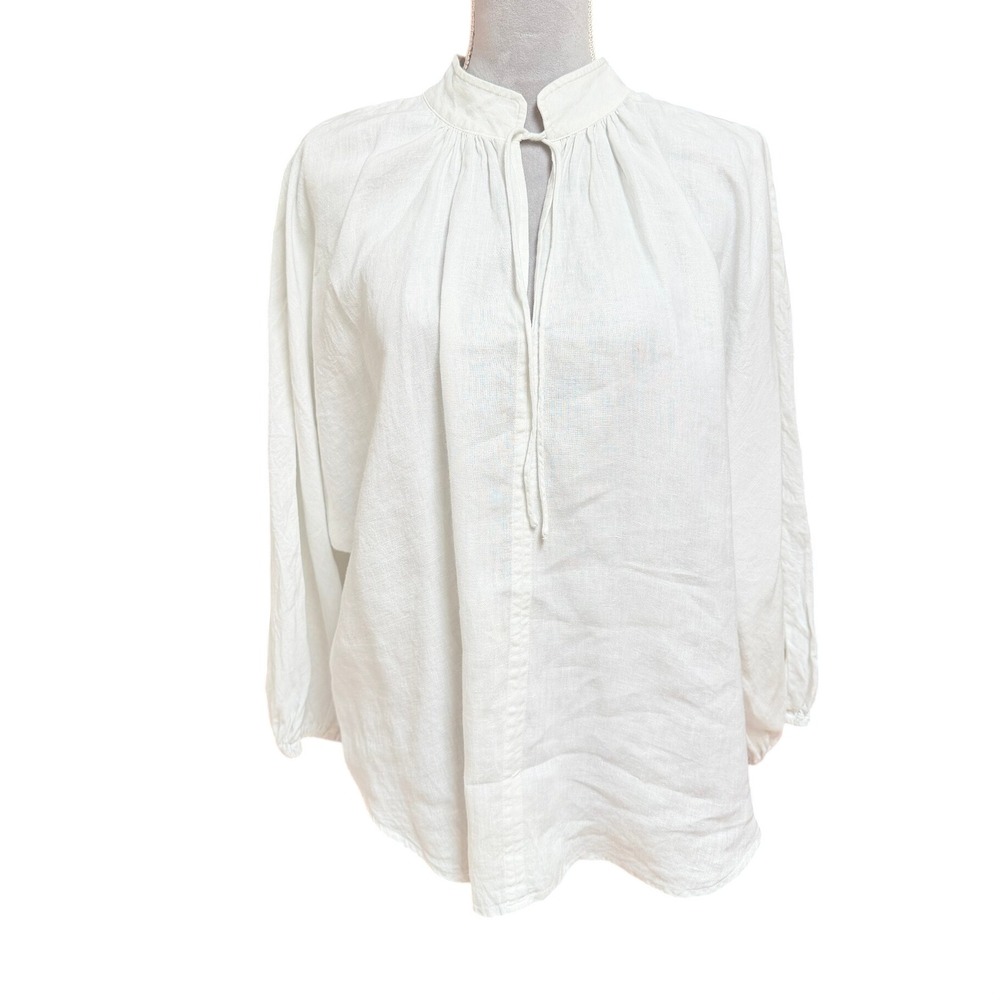 AYR Linen Good Aura Blouse White M Relaxed Peasant Boho Pirate Lightweight Top